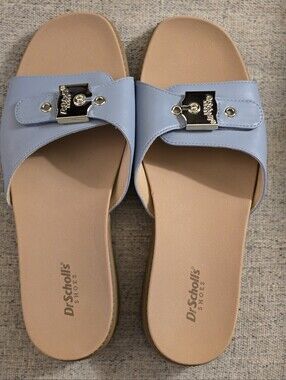 Dr. Scholl's Pale Blue Slide Sandals with Gold Accent